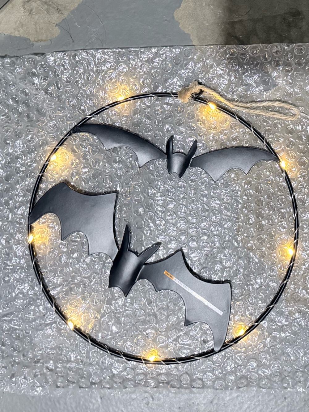 Black Bat Wall Hoop with Lights - Decorative Halloween Accent